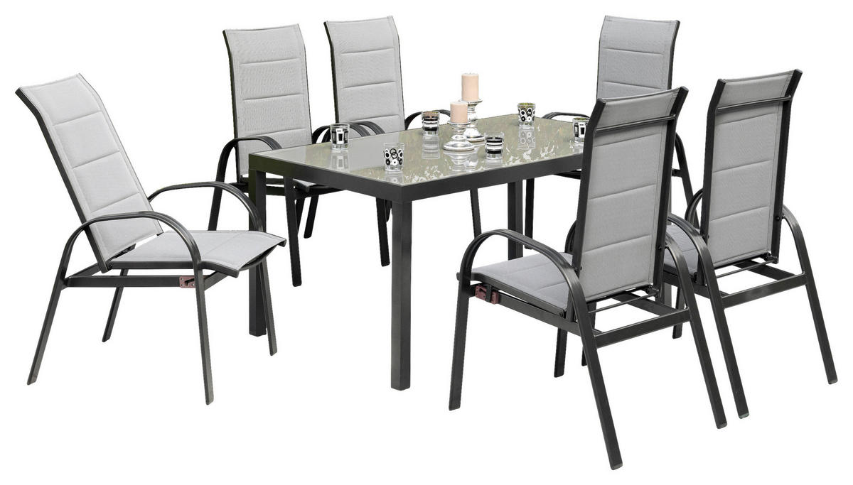 GARTENSET 7-teilig  - Graphitfarben/Grau, MODERN, Textil/Metall - Gardenson