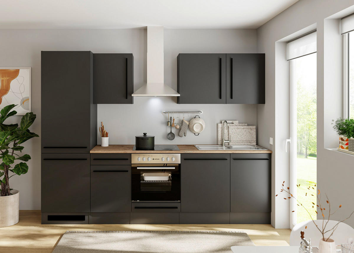 KÜCHENBLOCK 280 cm  in Schwarz  - Eichefarben/Anthrazit, LIFESTYLE, Holzwerkstoff/Kunststoff (280cm) - P & B