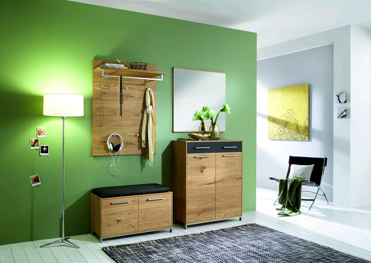 KOMMODE 86/105/37 cm  in Anthrazit, Eichefarben  - Edelstahlfarben/Eichefarben, Design, Glas/Holz (86/105/37cm)