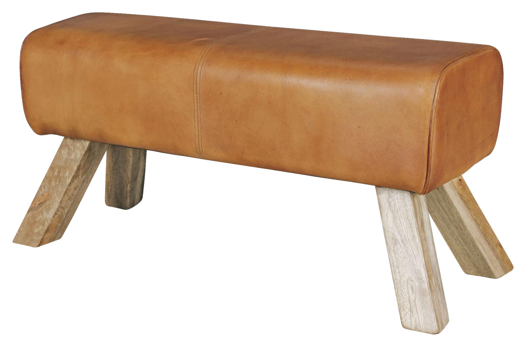 HOCKER in Leder Braun  - Braun, Natur, Leder/Holz (90/43/30cm) - MID.YOU