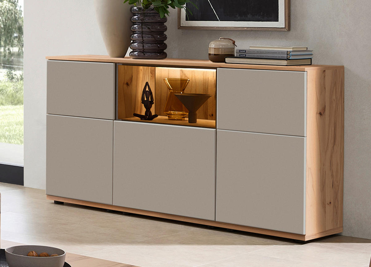 SIDEBOARD Grau, Buchefarben  150/85/40 cm  - Buchefarben/Grau, KONVENTIONELL, Glas/Holzwerkstoff (150/85/40cm) - Venda