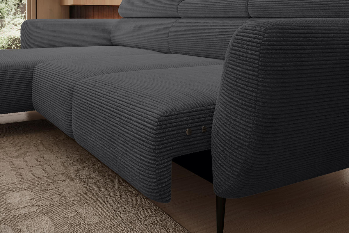 ECKSOFA in Cord Anthrazit  - Anthrazit/Schwarz, Konventionell, Textil/Metall (174/277cm) - Carryhome