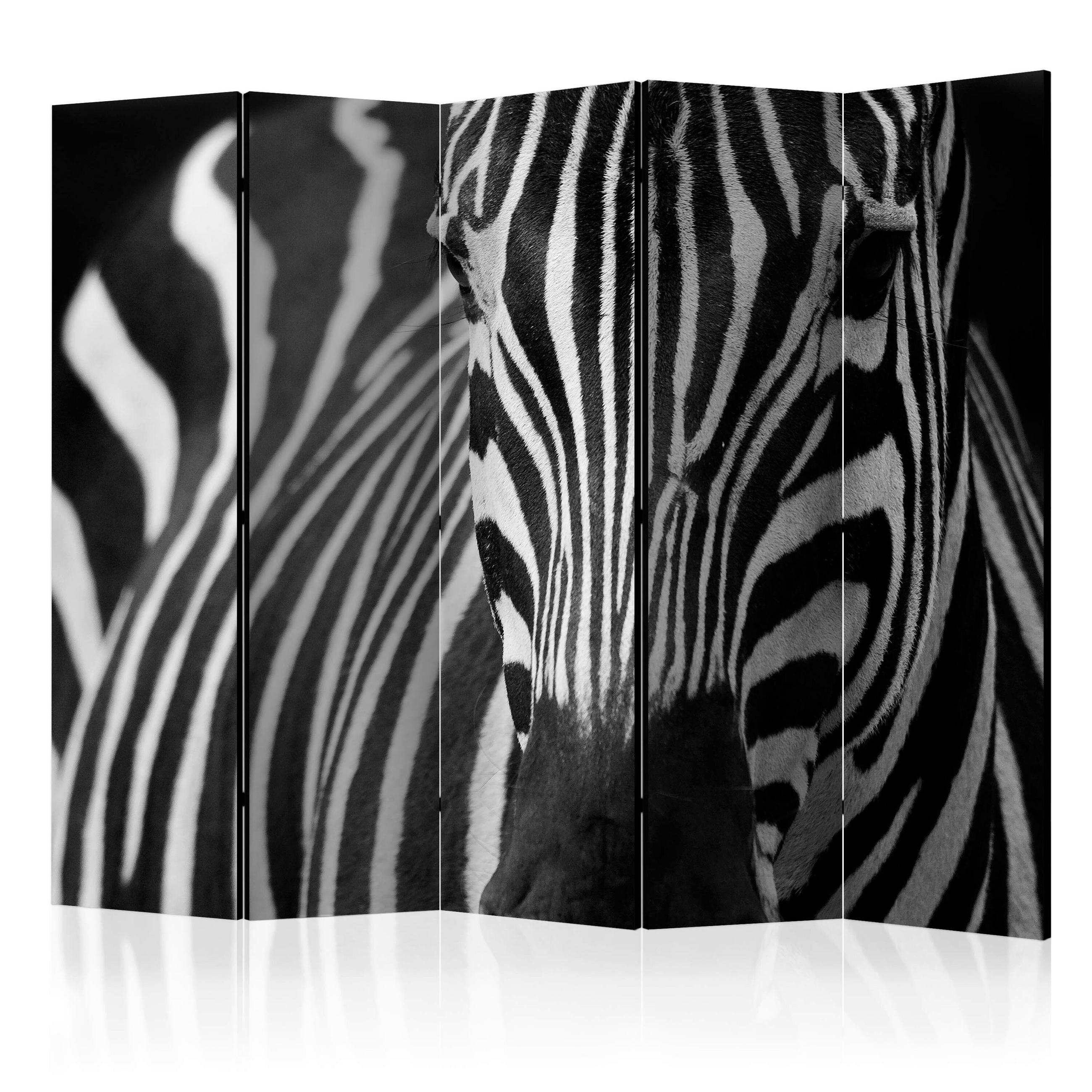 PARAVENT mit 5  Flügel - Schwarz/Weiß, Basics, Holz/Textil (225/172/3cm) - artgeist