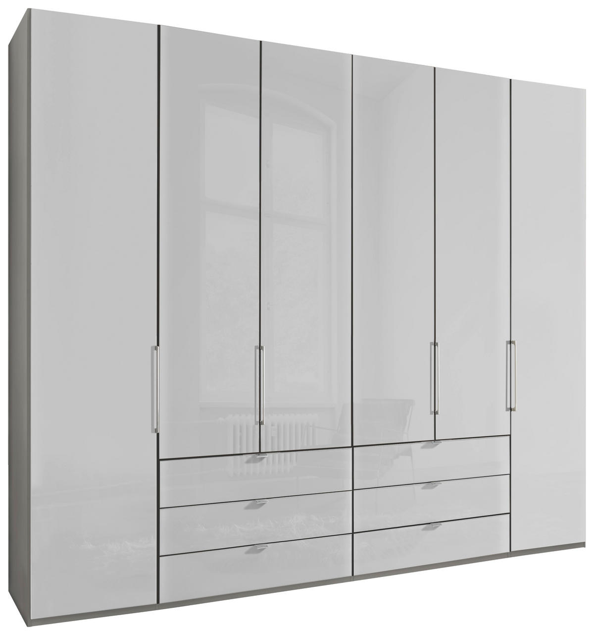 FALTTÜRENSCHRANK Grau, Weiss  - Chromfarben/Weiss, Konventionell, Glas/Holzwerkstoff (250/236/58cm) - Dieter Knoll