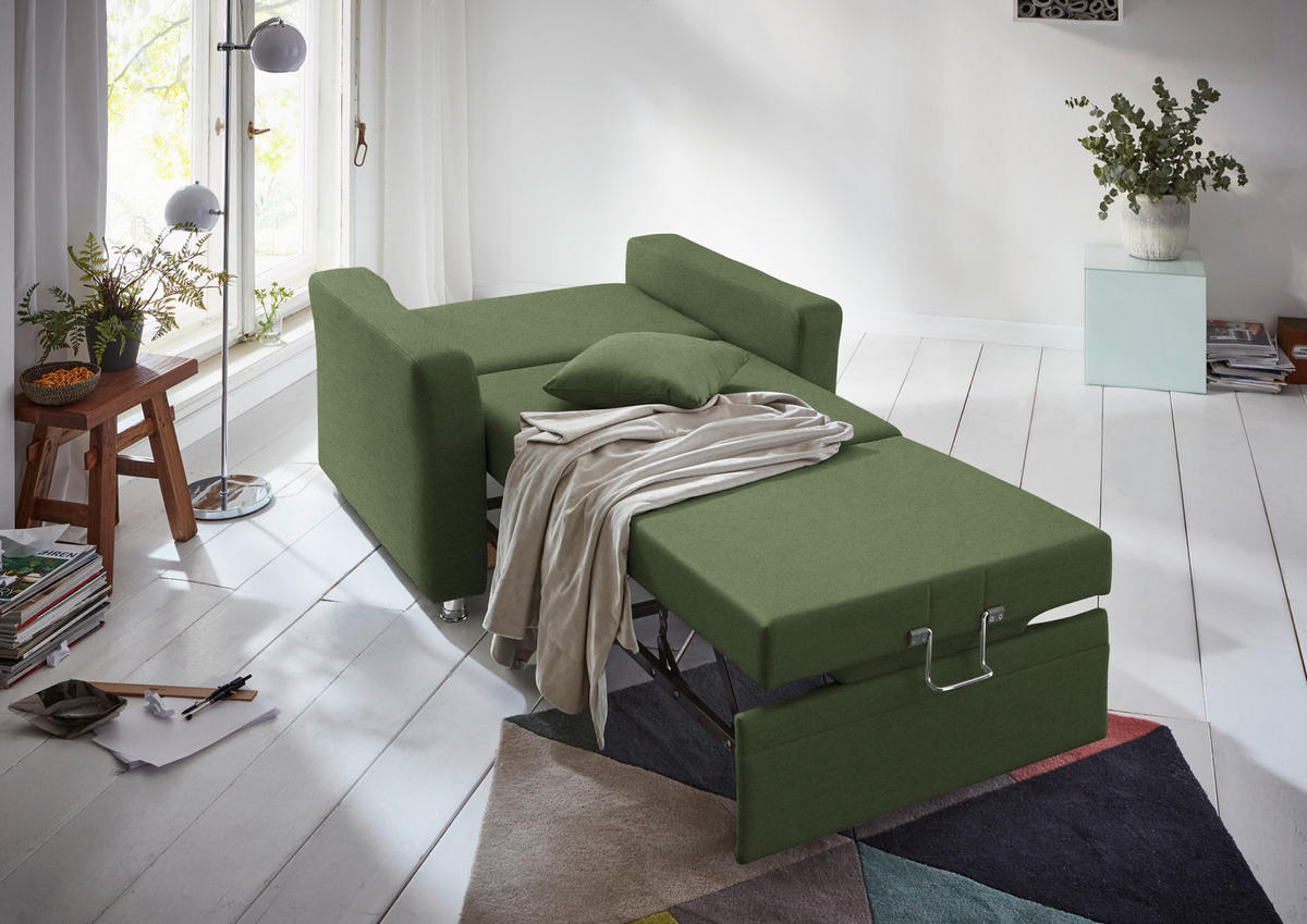 SCHLAFSOFA Chenille Grün  - Chromfarben/Grün, KONVENTIONELL, Textil/Metall (186/90/100cm) - Beldomo Style