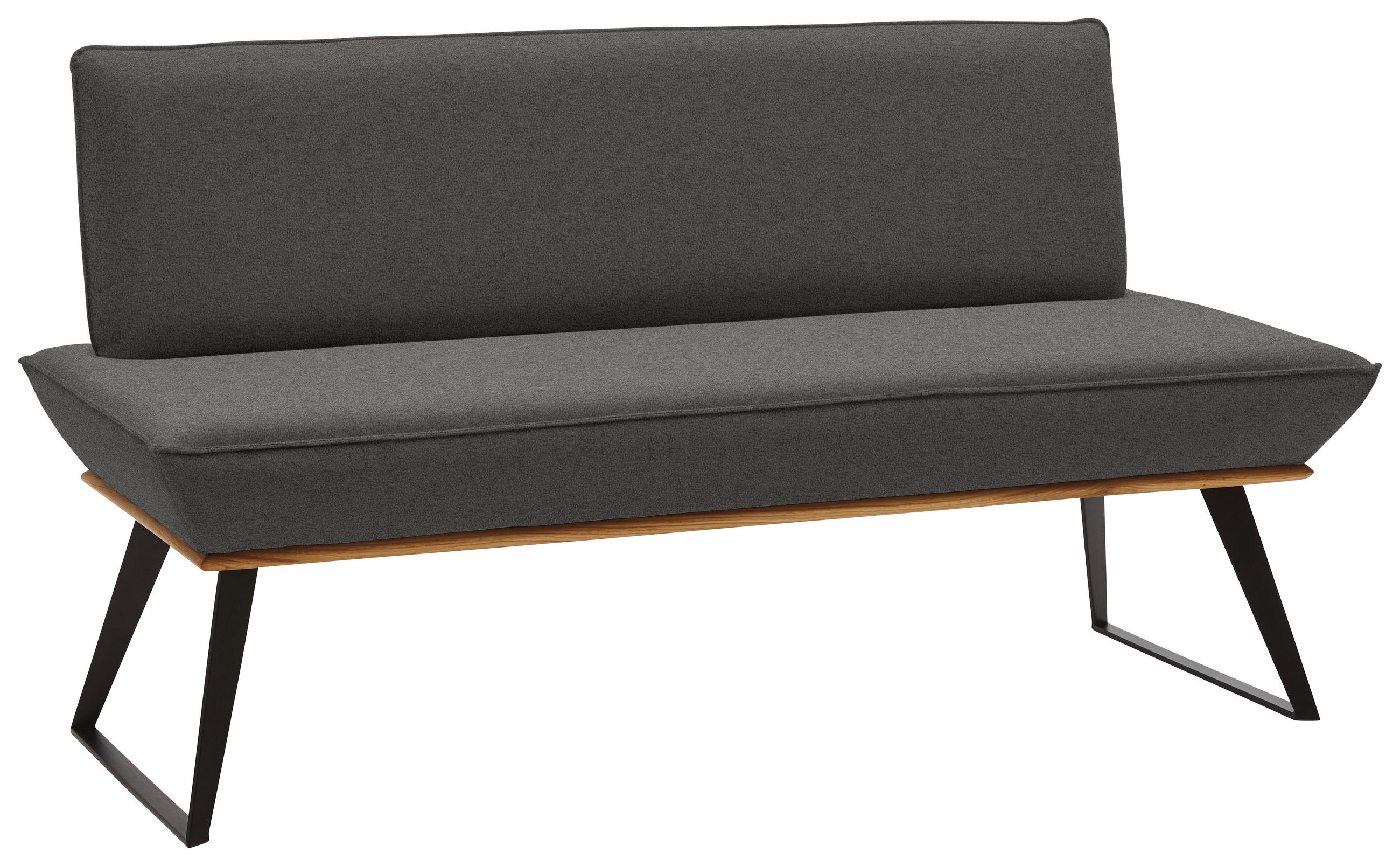SITZBANK 180/87/64 cm Lederlook Schwarz, Eichefarben, Dunkelgrau Eiche massiv Metall  - Eichefarben/Dunkelgrau, Design, Holz/Textil (180/87/64cm) - Voleo