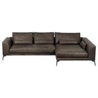 ECKSOFA in Echtleder Fango  - Fango/Schwarz, Design, Leder/Metall (313/172cm) - Livetastic