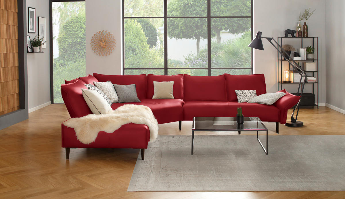 ECKSOFA in Echtleder Rot  - Rot/Schwarz, Design, Leder/Metall (272/340cm) - W.Schillig