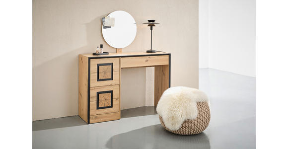 SCHMINKTISCH 110/40/132 cm, Schwarz, Eichefarben  - Eichefarben/Schwarz, KONVENTIONELL, Glas/Holzwerkstoff (110/40/132cm) - Xora