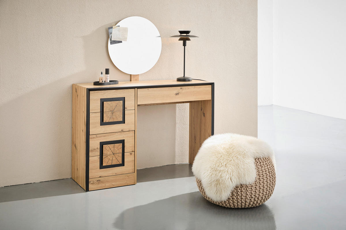 SCHMINKTISCH 110/40/132 cm, Schwarz, Eichefarben  - Eichefarben/Schwarz, KONVENTIONELL, Glas/Holzwerkstoff (110/40/132cm) - Xora