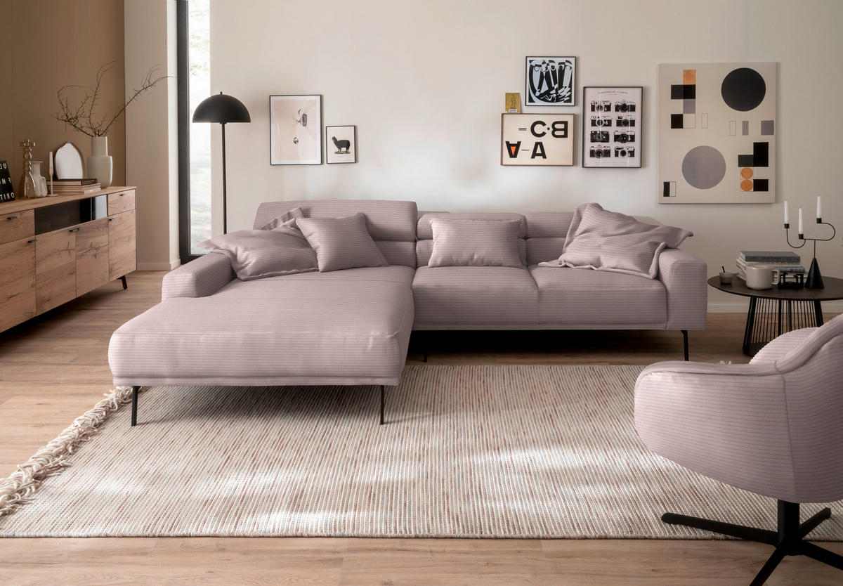 ECKSOFA Cord Rosa  - Schwarz/Rosa, Design, Textil/Metall (215-217/293cm) - Schöner Wohnen