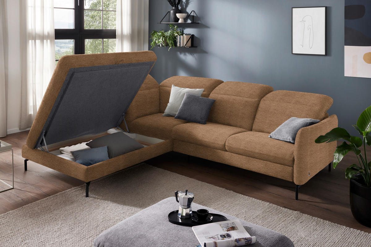 ECKSOFA in Flachgewebe Braun  - Schwarz/Braun, Design, Textil/Metall (233/299-313cm) - Dieter Knoll
