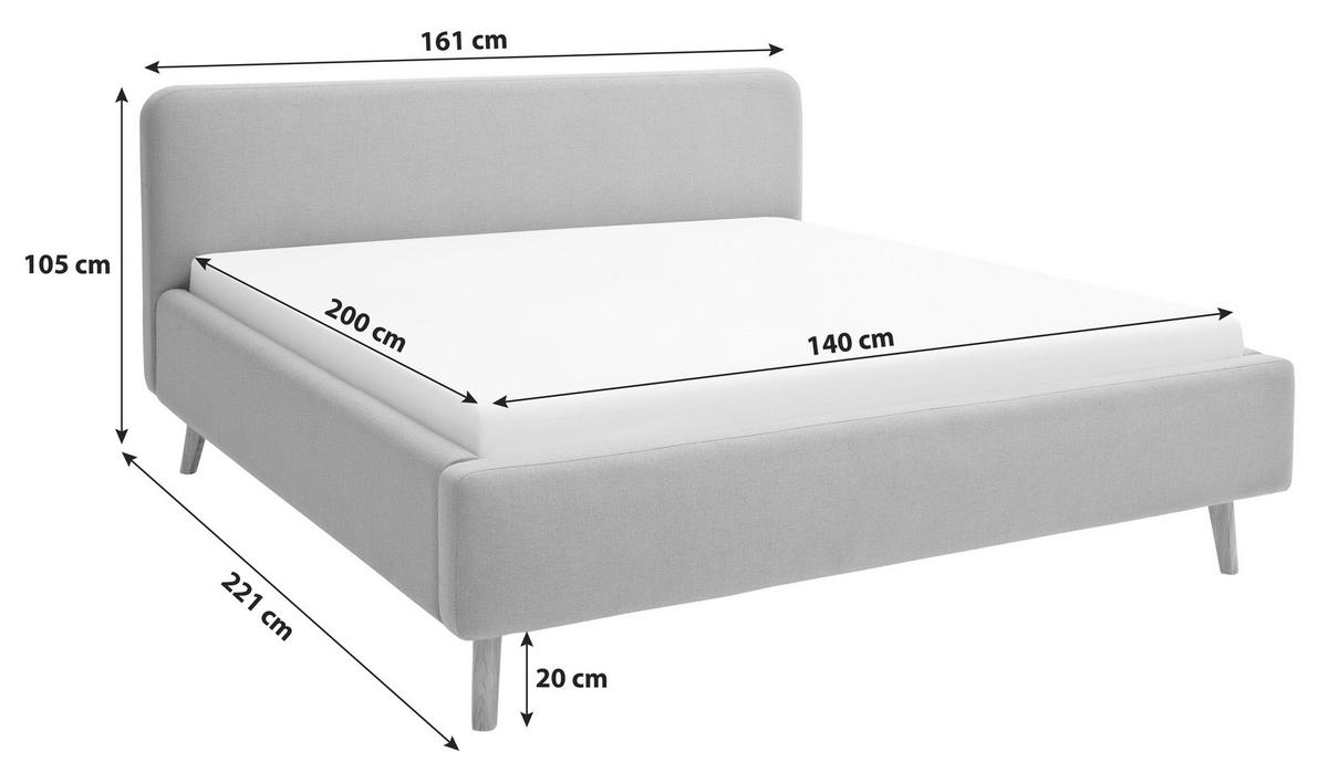 POLSTERBETT 140/200 cm,  in Hellblau,  - Eichefarben/Hellblau, Design, Holz/Textil (140/200cm) - Livetastic