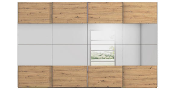 SCHWEBETÜRENSCHRANK  in Eiche Artisan  - Chromfarben/Eiche Artisan, Design, Glas/Holzwerkstoff (361/223/68cm) - Novel