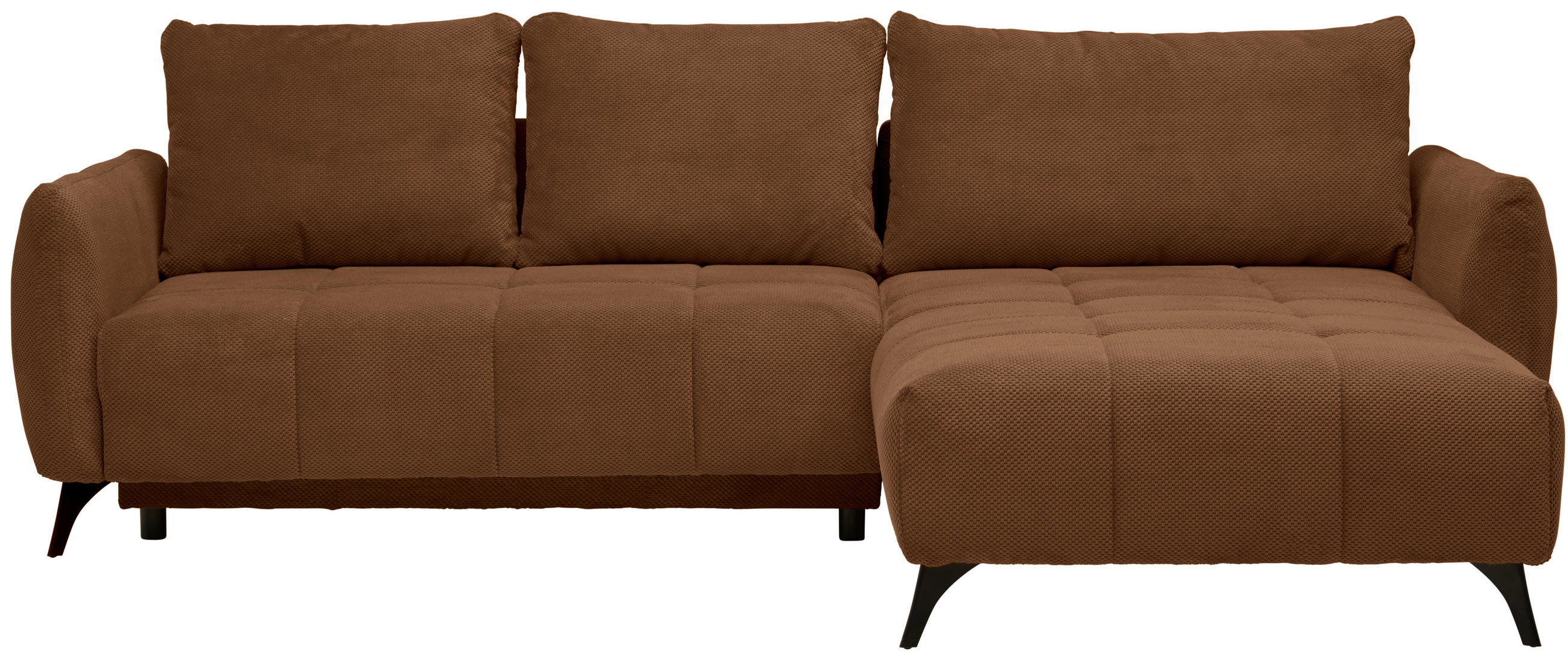 ECKSOFA inkl. Funktionen Rostfarben Struktur, Plüsch  - Rostfarben/Schwarz, Design, Textil/Metall (287/197cm) - Stylife
