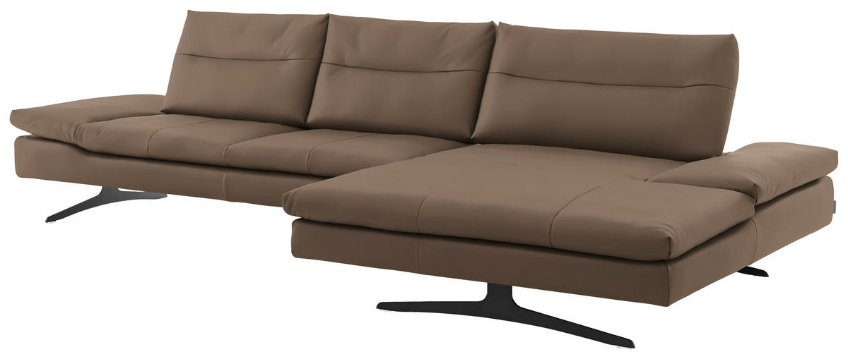 ECKSOFA in Echtleder Hellbraun  - Hellbraun/Schwarz, Modern, Leder/Metall (342/158cm) - Chilliano
