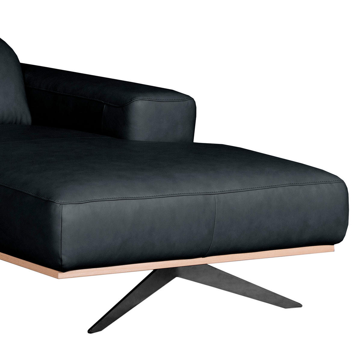 ECKSOFA  in Echtleder Blau Rücken echt, Kopfteilverstellung  295/187 cm  - Blau/Schwarz, Design, Leder/Metall (295/187cm) - Livetastic