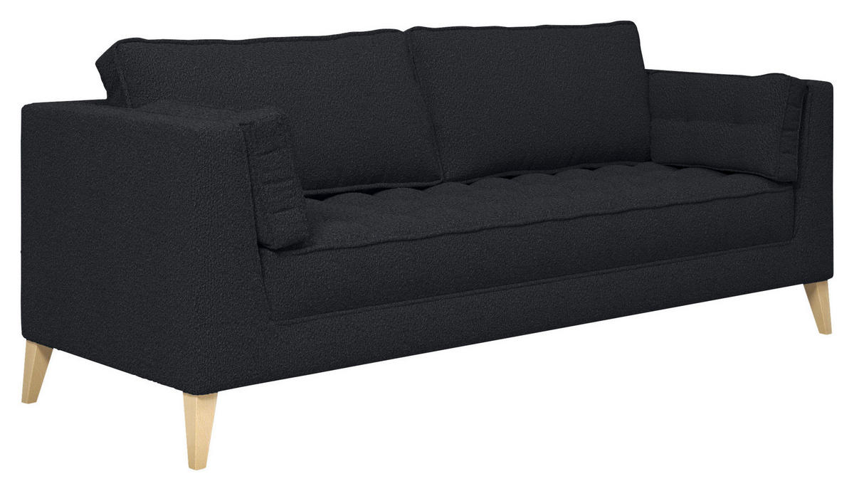 3-SITZER-SOFA in Bouclé Schwarz  - Schwarz/Naturfarben, Design, Holzwerkstoff/Textil (170/95/85cm) - MID.YOU