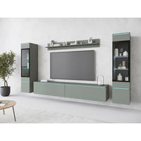 WOHNWAND 4-teilig  Grün  LED-Leuchtmittel   - Grau/Grün, Trend, Glas/Holzwerkstoff (240/130/33cm) - P & B