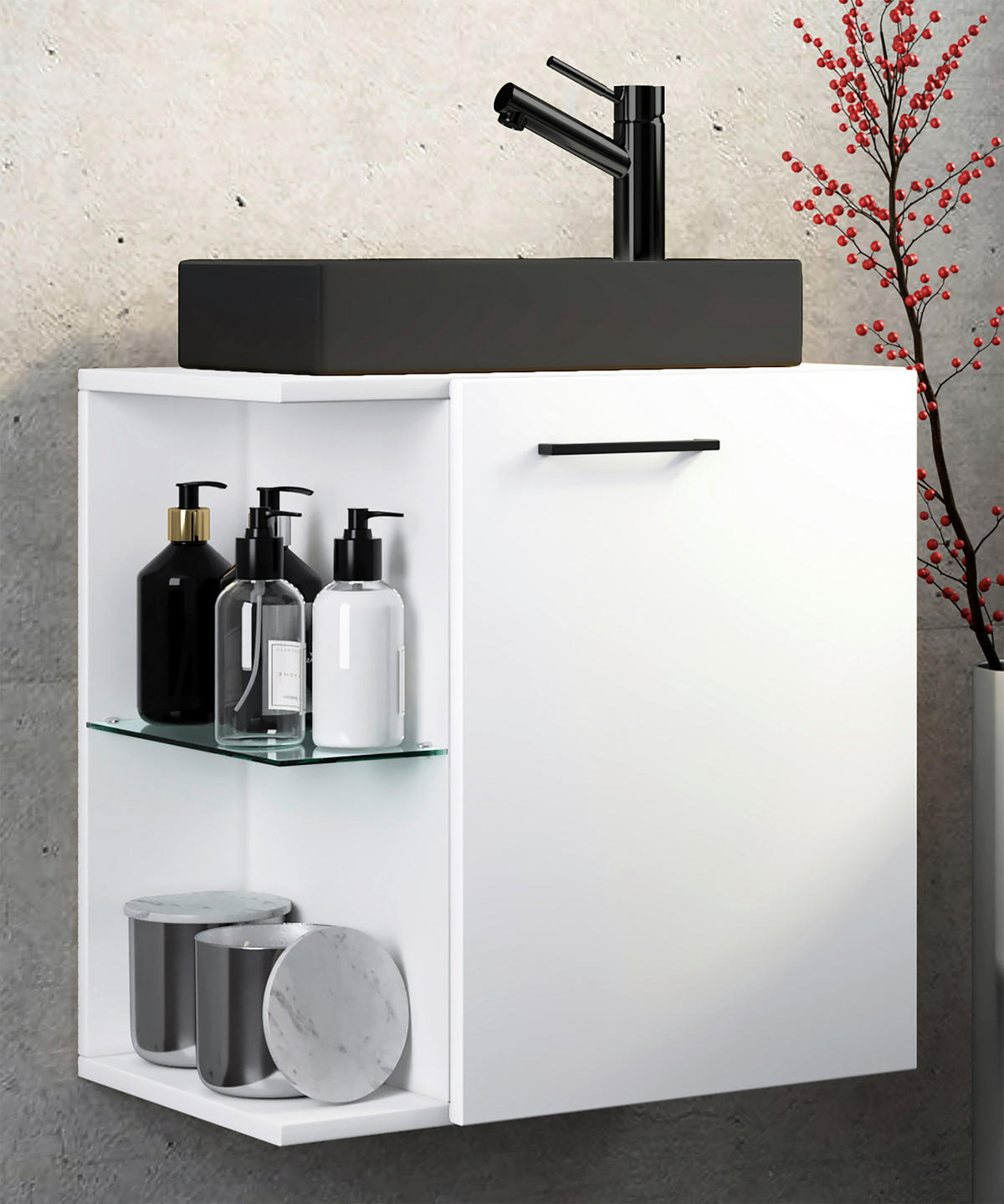WASCHTISCHKOMBI 52 cm  - Weiss/Schwarz, Modern, Glas/Keramik (52cm) - MID.YOU