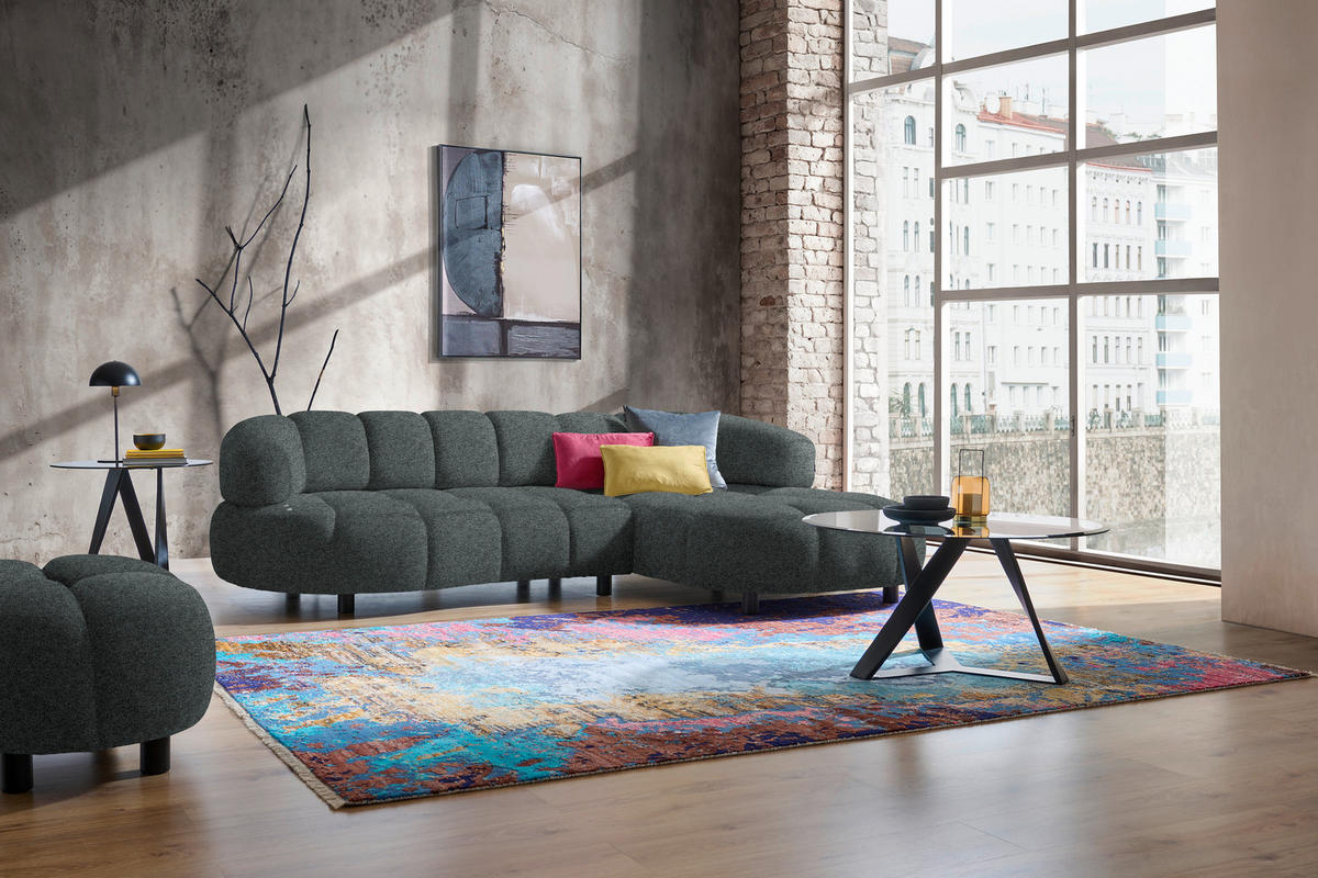 ECKSOFA Dunkelgrau Webstoff  - Dunkelgrau/Schwarz, Design, Holz/Textil (284/183cm) - Welnova