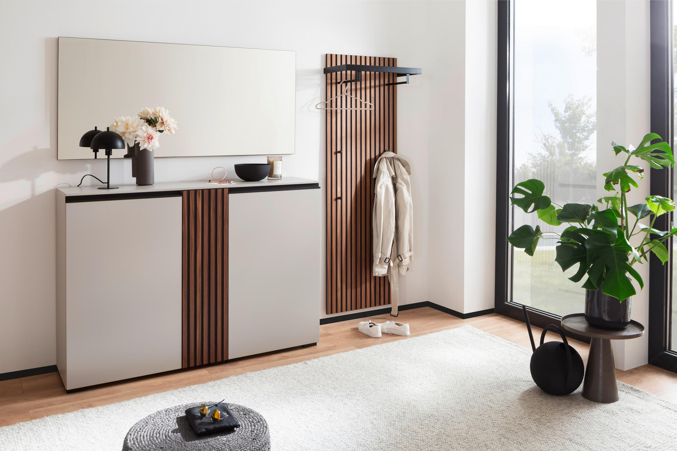 GARDEROBE 3-teilig  in 225/200/38 cm  - Nussbaumfarben/Grau, Design, Holz/Holzwerkstoff (225/200/38cm) - Moderano