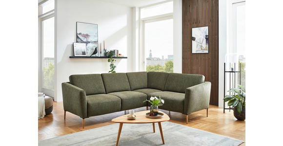ECKSOFA Olivgrün Flachgewebe - Eichefarben/Olivgrün, Design, Holz/Textil (238/186cm) - Valnatura