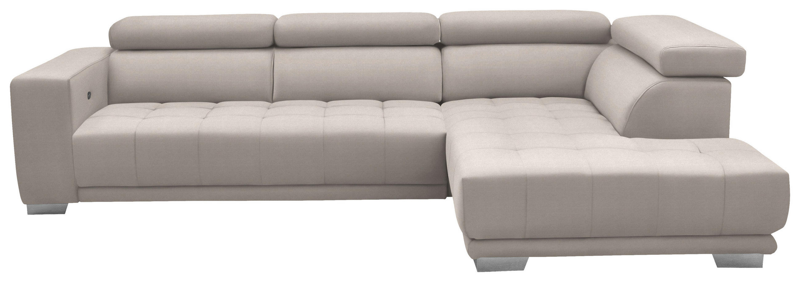 ECKSOFA Mikrofaser Ecru  - Chromfarben/Ecru, Design, Textil/Metall (301/207cm) - Xora