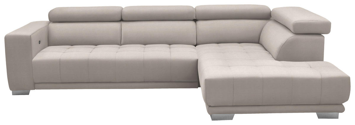 ECKSOFA Mikrofaser Ecru  - Chromfarben/Ecru, Design, Textil/Metall (301/207cm) - Xora