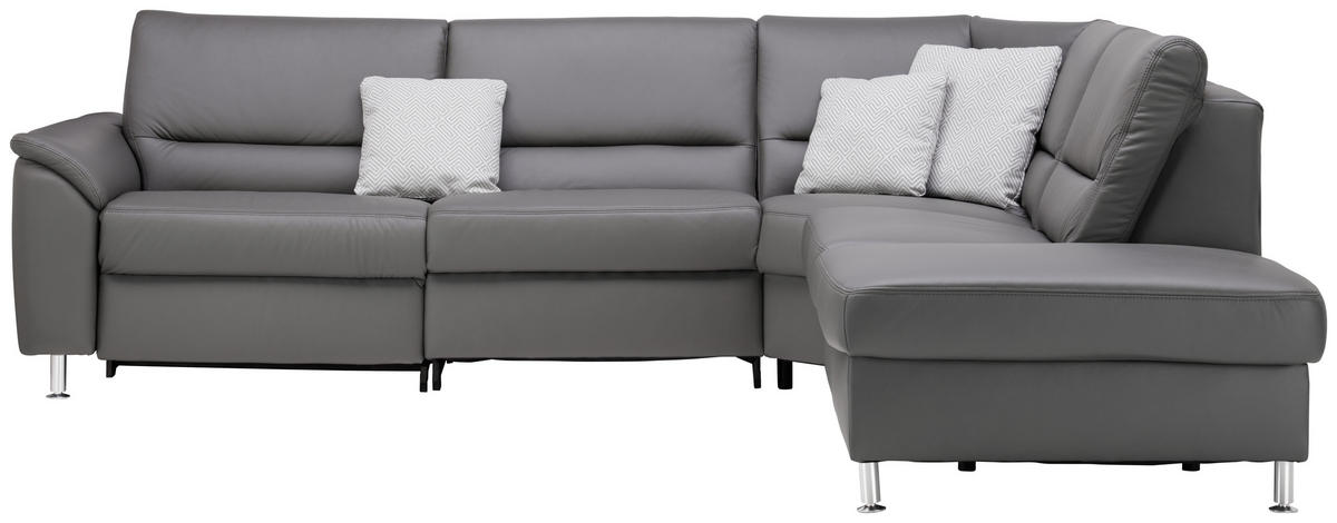 ECKSOFA in Echtleder Grau  - Alufarben/Grau, Konventionell, Leder/Metall (290/249cm) - Beldomo Premium