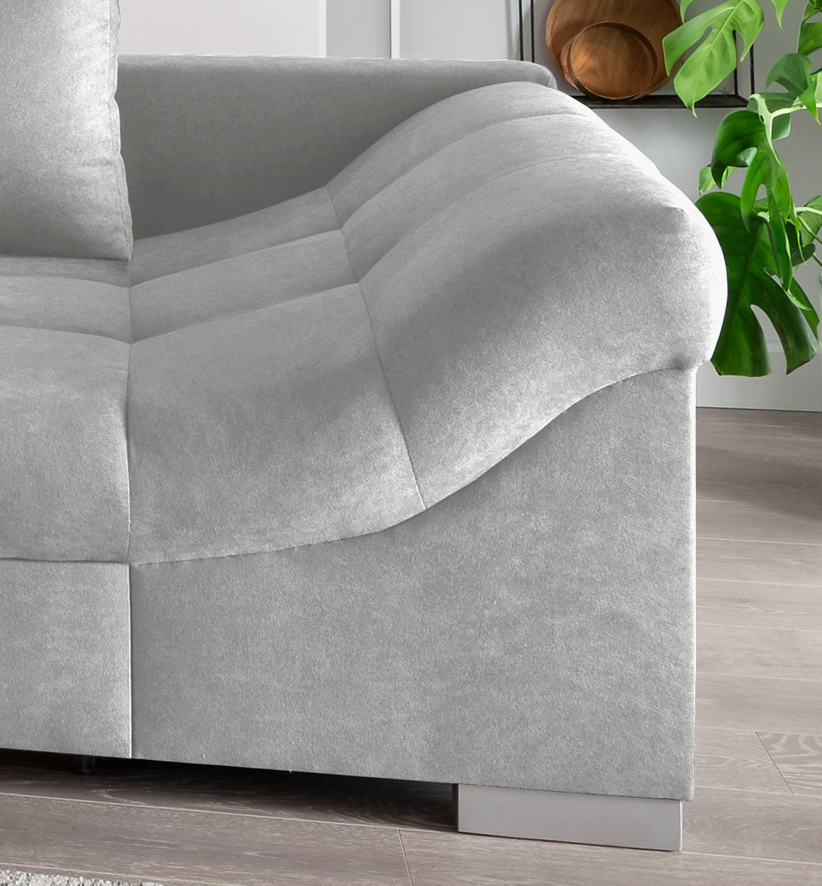 ECKSCHLAFSOFA Silberfarben Mikrofaser  - Silberfarben, Design, Holz/Textil (202/298cm) - MID.YOU