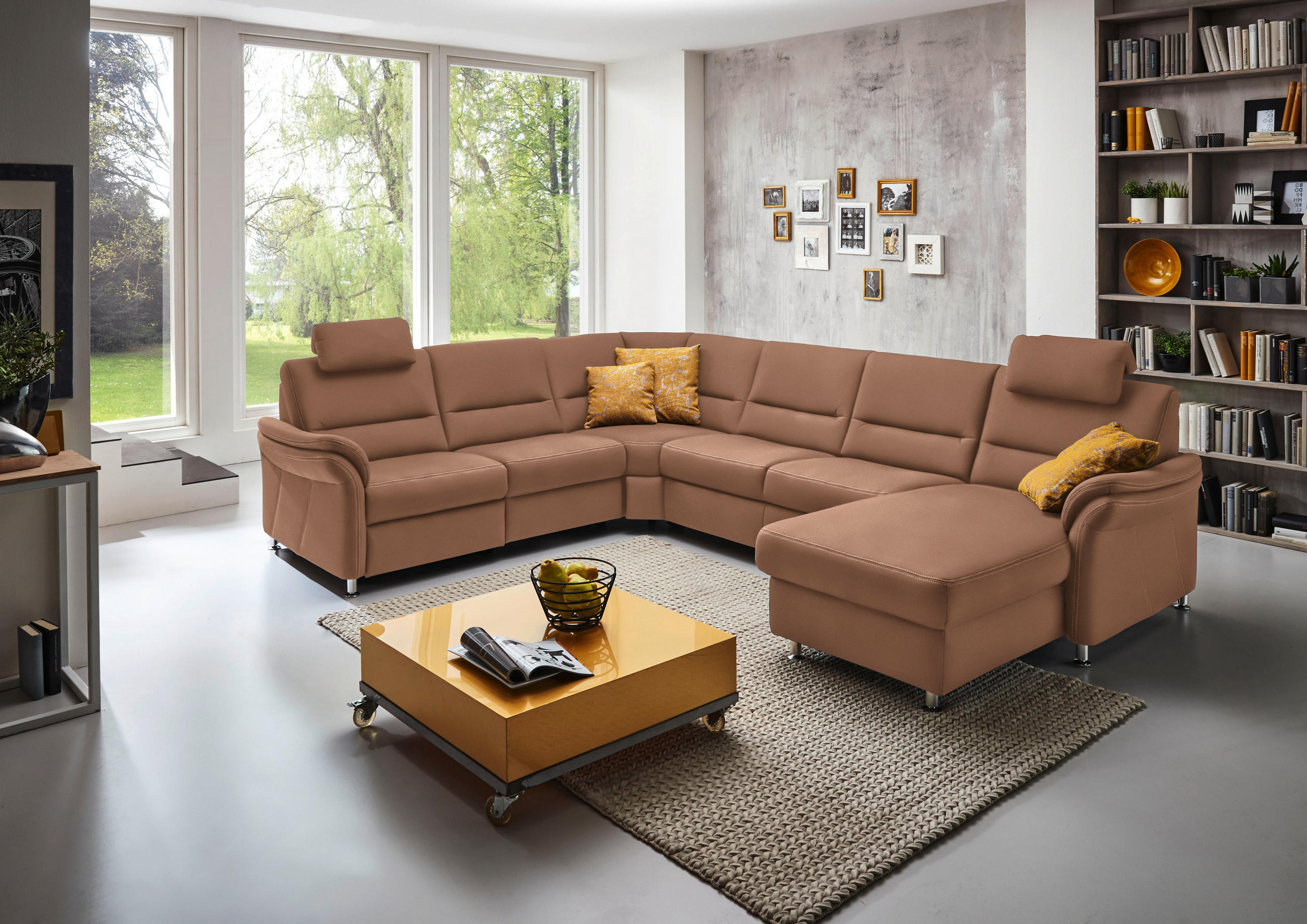 WOHNLANDSCHAFT in Mikrofaser Hellbraun  - Hellbraun/Alufarben, KONVENTIONELL, Textil/Metall (262/335/173cm) - Beldomo System