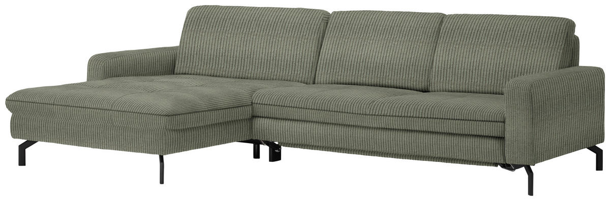 ECKSOFA in Cord Grün  - Schwarz/Grün, Design, Textil/Metall (178/302cm) - Beldomo Style