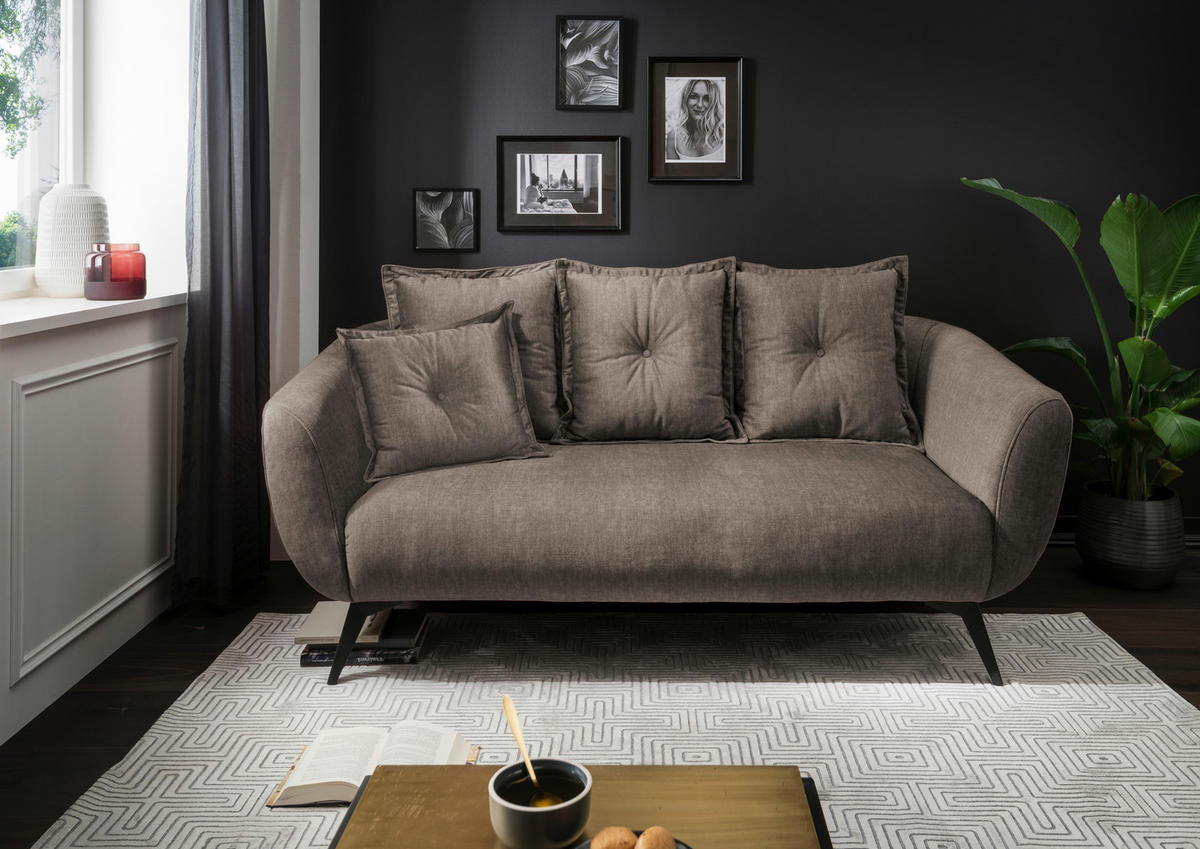 2,5-SITZER Velours Braun  - Schwarz/Braun, Modern, Holz/Textil (196/94/103cm) - Livetastic