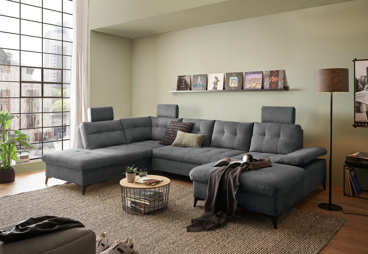 WOHNLANDSCHAFT in Webstoff Graphitfarben  - Schwarz/Graphitfarben, Konventionell, Kunststoff/Textil (218/324/170cm) - MID.YOU