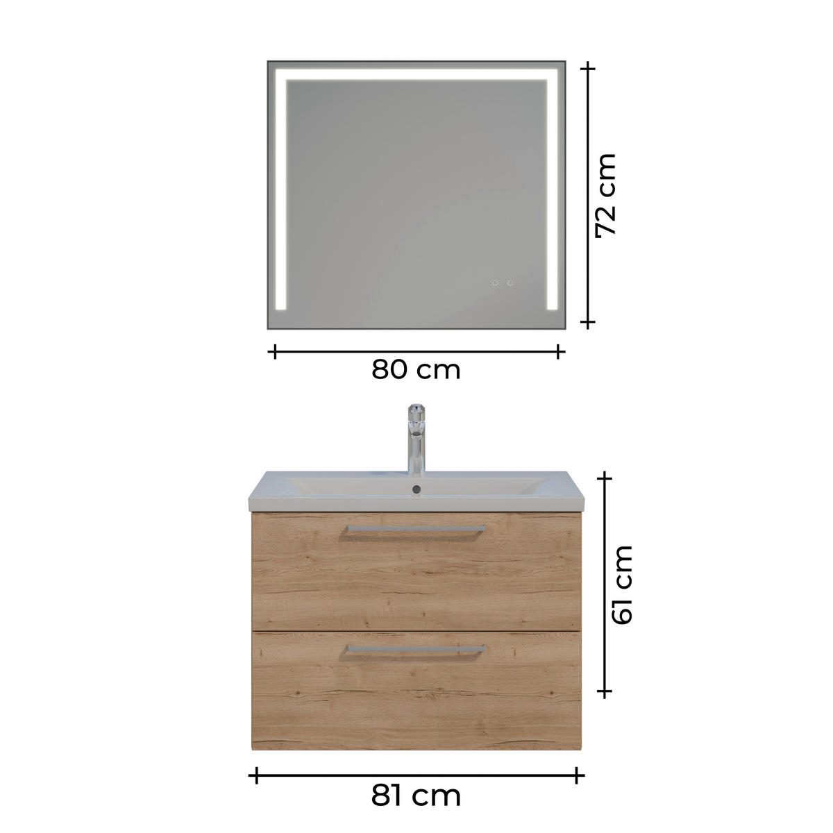 BADEZIMMER 3-teilig  in 81 cm  - Chromfarben/Eichefarben, MODERN, Keramik/Holzwerkstoff (81cm) - Celina Home