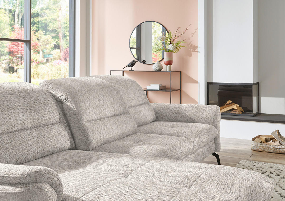 ECKSOFA in Flachgewebe Creme  - Creme/Schwarz, Konventionell, Textil/Metall (181/260cm) - Beldomo Speed