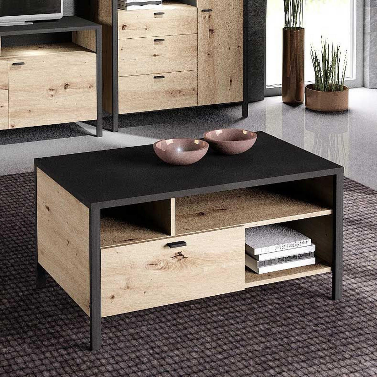 COUCHTISCH in Holzwerkstoff 95/48/59,5 cm  - Schwarz/Eiche Artisan, KONVENTIONELL, Holzwerkstoff/Kunststoff (95/48/59,5cm) - MID.YOU
