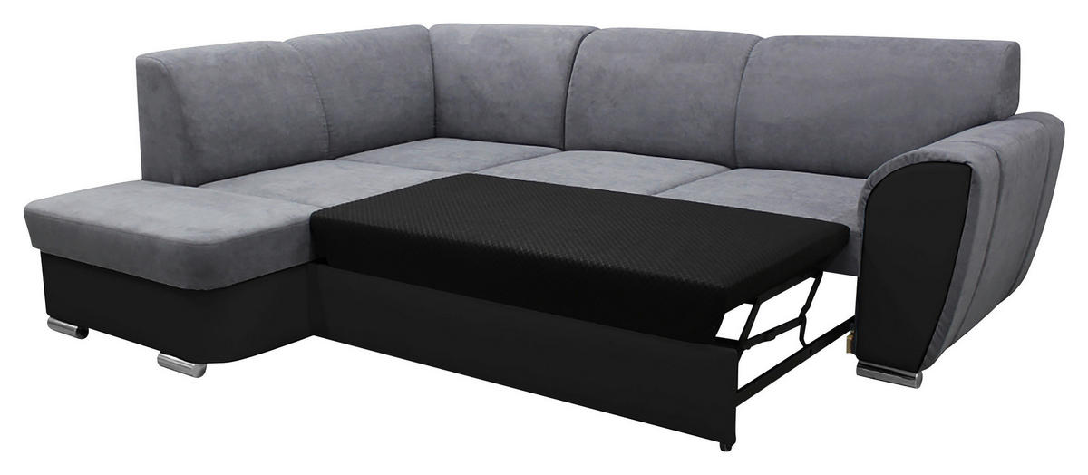 ECKSOFA in Velours Grau, Schwarz  196/255 cm  - Silberfarben/Schwarz, Design, Kunststoff/Textil (196/255cm) - MID.YOU