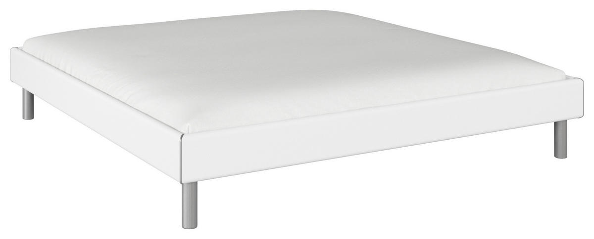 BETT 200/200 cm  in Weiss   - Weiss/Alufarben, Design, Holzwerkstoff/Metall (200/200cm) - Carryhome