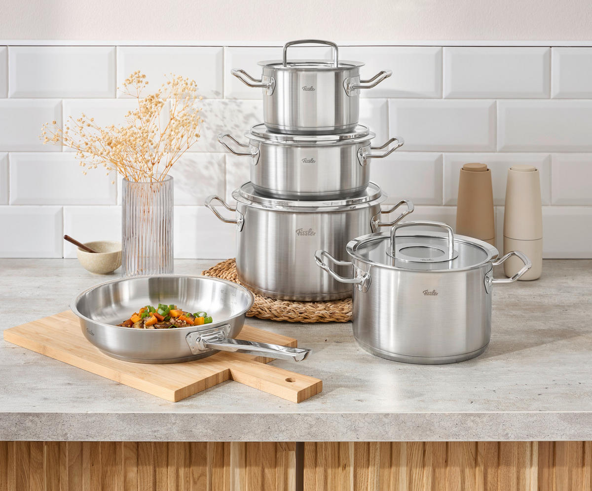 KOCHTOPFSET ORIGINAL-PROFI COLLECTION® 5-teilig  - Silberfarben, Basics, Glas/Metall - Fissler