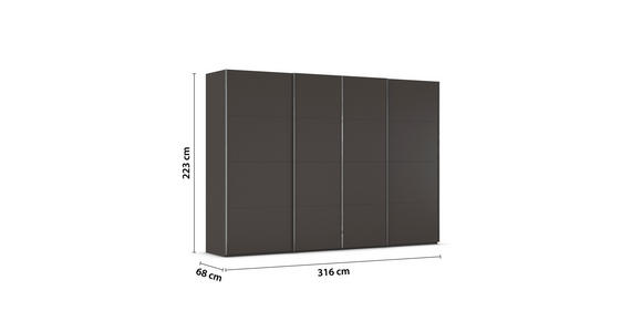 SCHWEBETÜRENSCHRANK 316/223/68 cm 4-türig Graphitfarben - Chromfarben/Graphitfarben, Design, Holzwerkstoff/Metall (316/223/68cm) - Novel