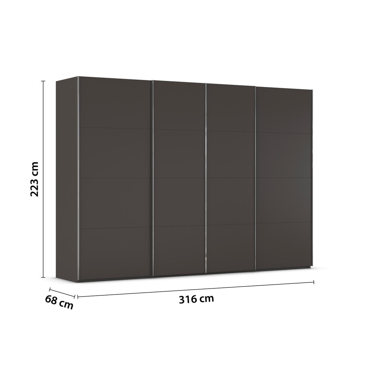 SCHWEBETÜRENSCHRANK 316/223/68 cm 4-türig Graphitfarben  - Chromfarben/Graphitfarben, Design, Holzwerkstoff/Metall (316/223/68cm) - Novel
