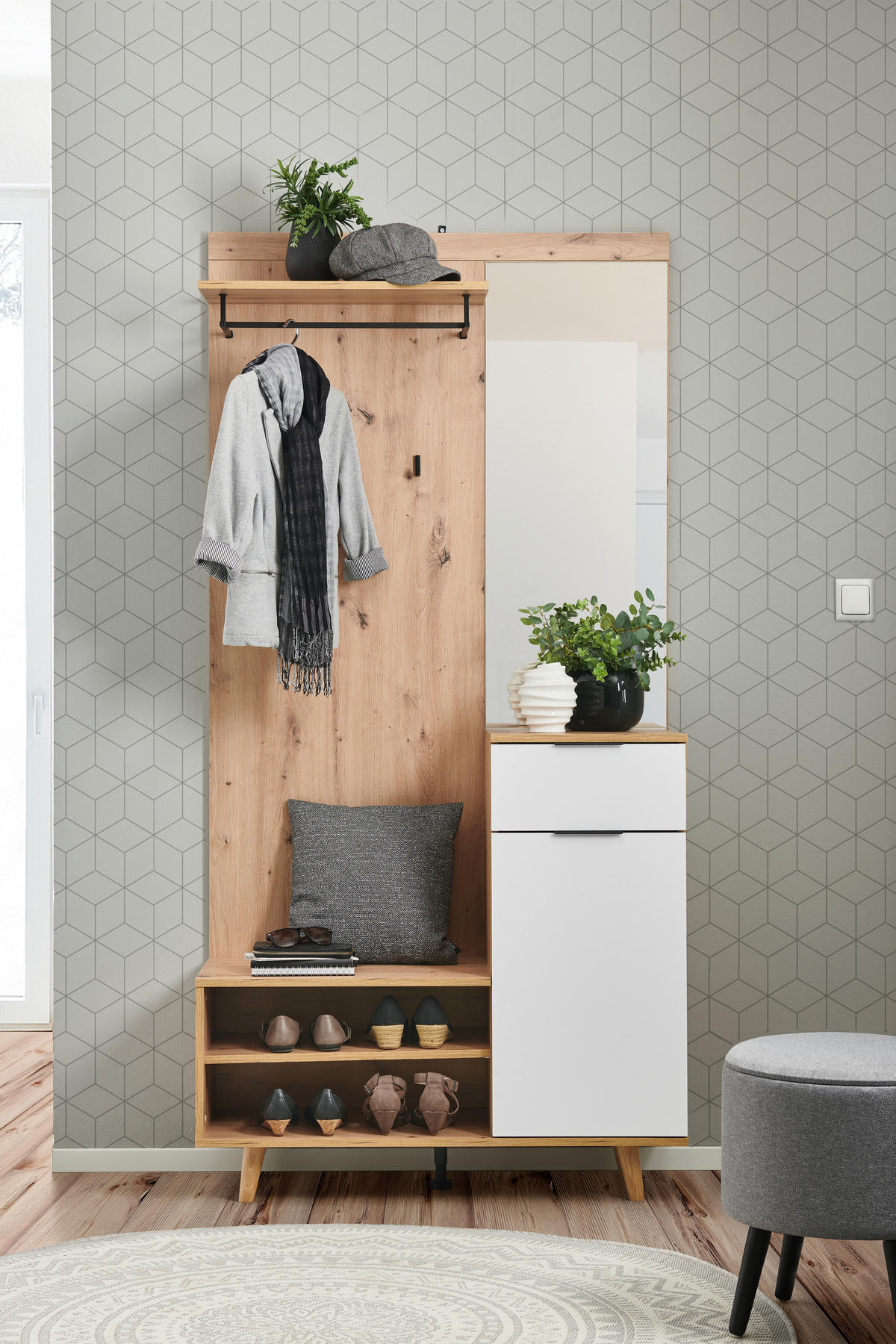GARDEROBE 5-teilig  in 100/204/40 cm  - Weiß/Eiche Artisan, KONVENTIONELL, Holzwerkstoff (100/204/40cm) - home24