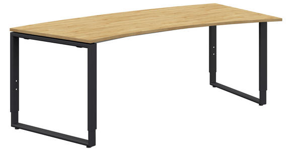 SCHREIBTISCH 200/80-100/68-82 cm  in Anthrazit, Hickory  - Anthrazit/Hickory, Design, Holzwerkstoff/Metall (200/80-100/68-82cm) - Moderano