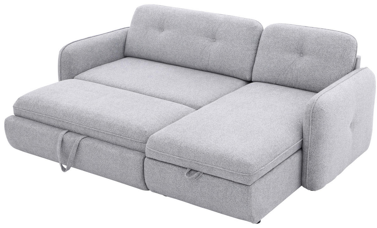 ECKSOFA Hellgrau Chenille  - Hellgrau/Schwarz, Design, Kunststoff/Textil (154/221cm) - Carryhome
