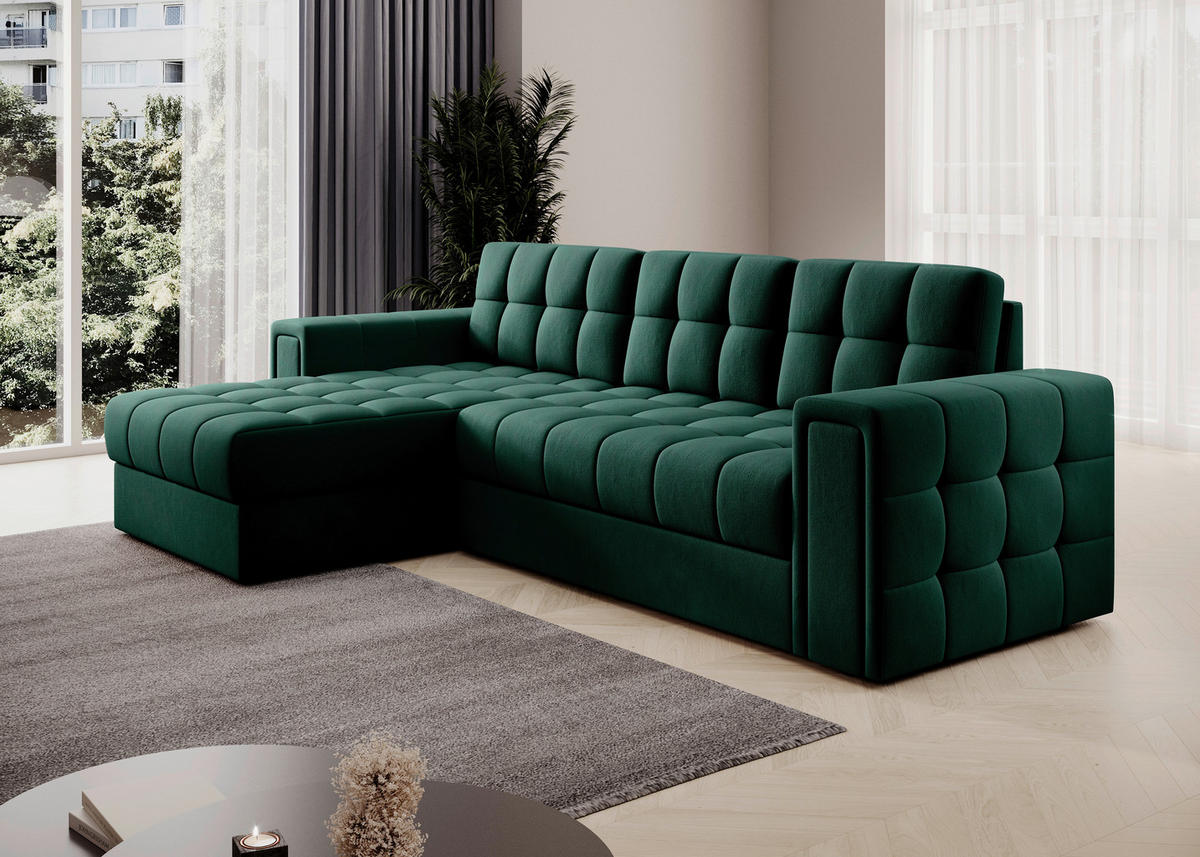 ECKSOFA Plüsch Grün  - Schwarz/Grün, Design, Kunststoff/Textil (260/150cm) - MID.YOU