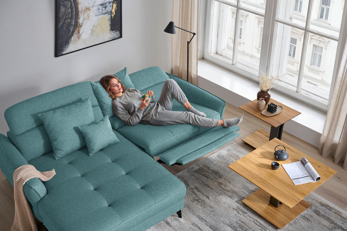 ECKSOFA Flachgewebe Petrol  - Petrol/Schwarz, Design, Textil/Metall (175/246cm) - Celina