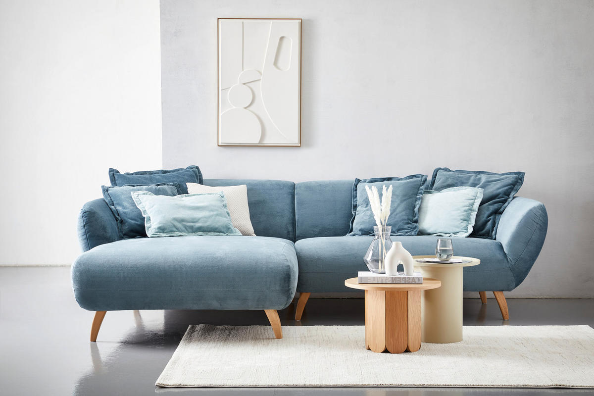 ECKSOFA in Plüsch Petrol  175/280 cm  - Buchefarben/Petrol, Design, Holz/Textil (175/280cm) - Carryhome