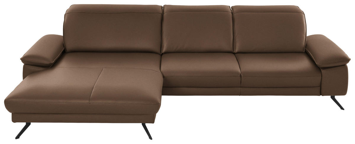 ECKSOFA in Echtleder Braun  - Schwarz/Braun, Design, Leder/Metall (193/328cm) - Dieter Knoll
